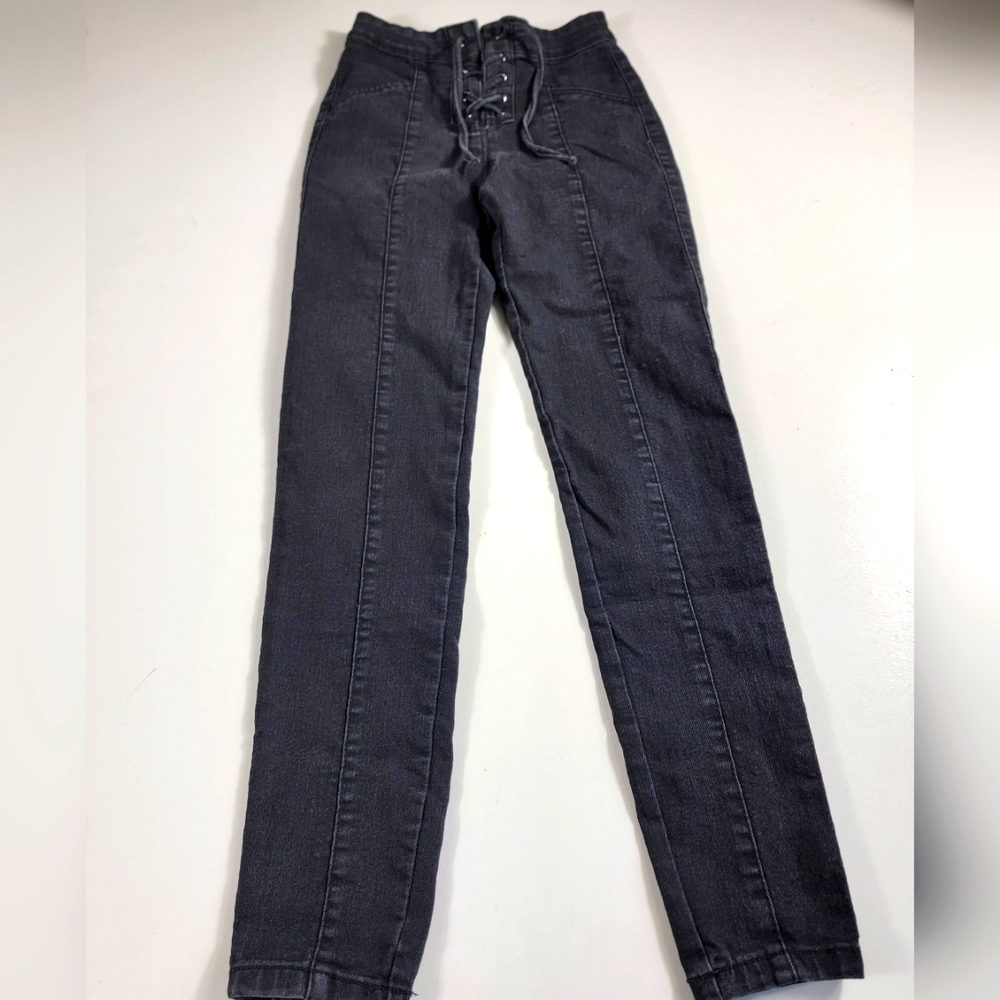 Bershka Jeans Womens Size 4 The High Waist skinny High Rise 24"×27" lace up